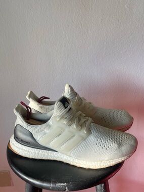 adidas Men’s UltraBoost Sneakers — White with Gray and Maroon Accents